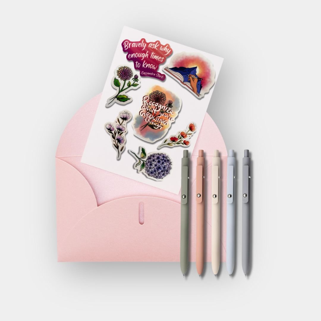 BeMo BeMo Bloom & Reflect Set | Growth Stickers + Earth - Tone Pastel Pen Pack
