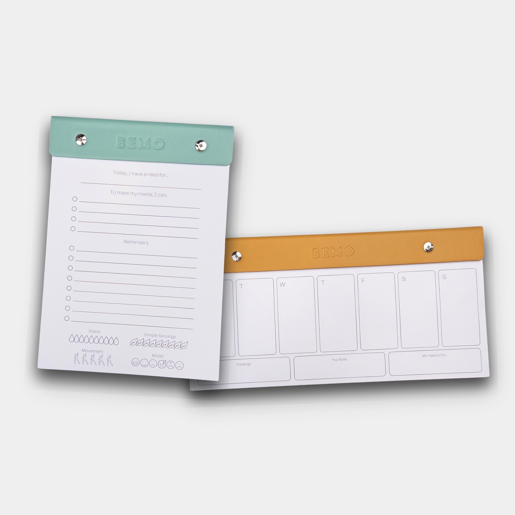 BeMo Balance Daily and Weekly Planner Notepad Set in mint green and amber gold