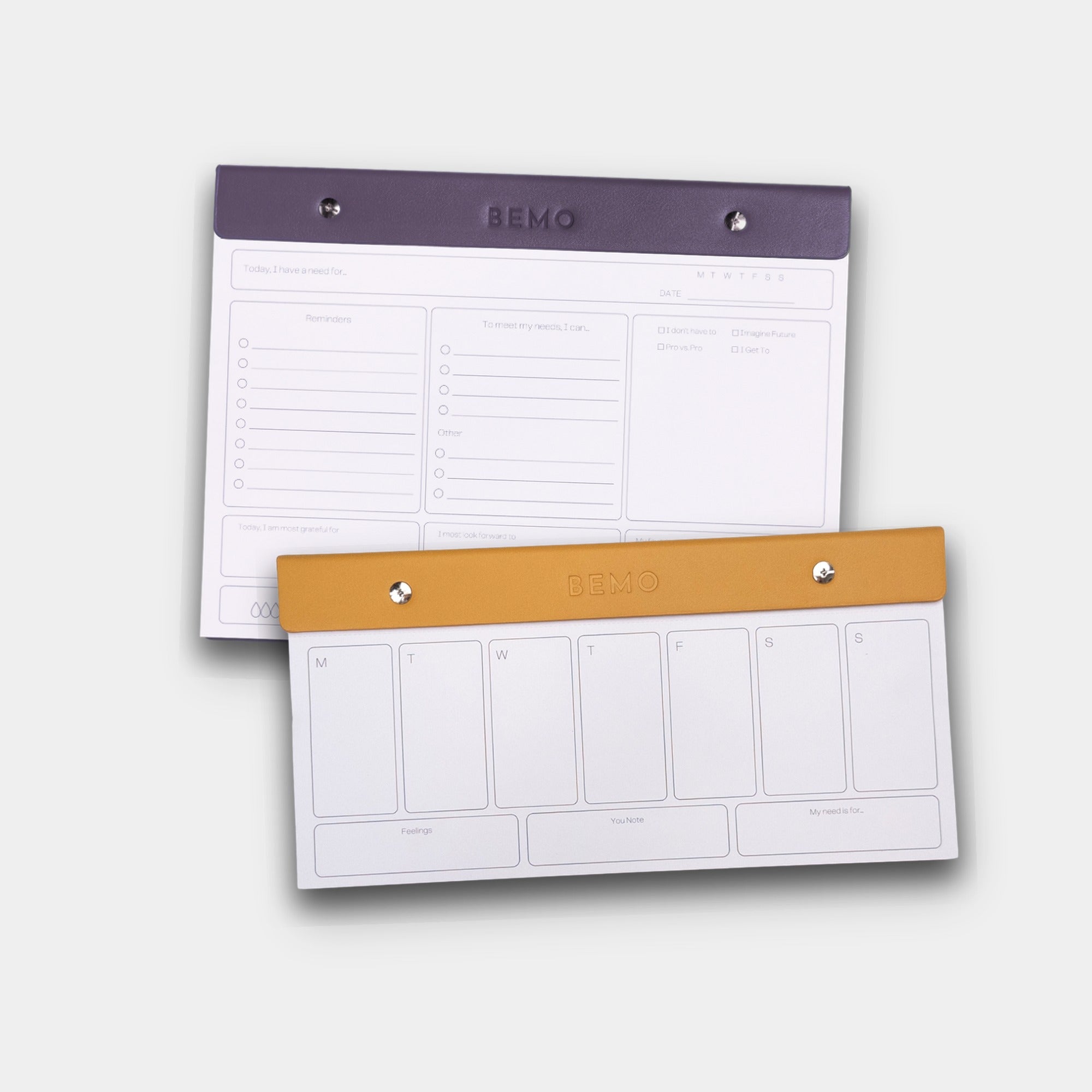 BeMo Balance Weekly and Desktop Planner Notepad Set in amber gold and lavender purple