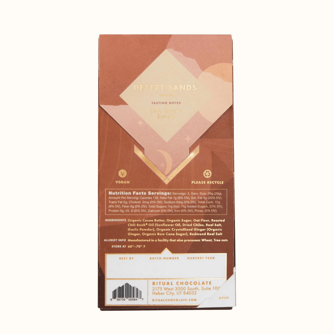 BeMo Spicy Desert Sands Oat Milk White Chocolate Bar | Ritual Chocolate RITUAL - DES - SAND